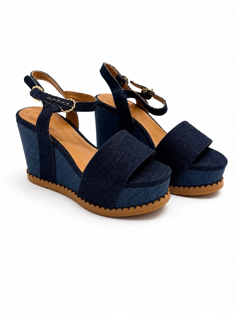 See By Chloe Navy Denim Platform Wedge Sandals